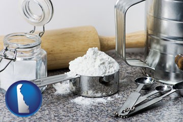 baking equipment, flour, and salt - with Delaware icon