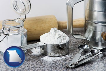baking equipment, flour, and salt - with Missouri icon