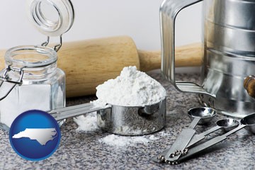 baking equipment, flour, and salt - with North Carolina icon