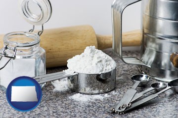 baking equipment, flour, and salt - with North Dakota icon