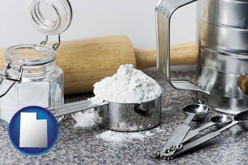 baking equipment, flour, and salt - with Utah icon