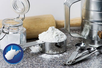 baking equipment, flour, and salt - with West Virginia icon