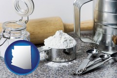 arizona map icon and baking equipment, flour, and salt
