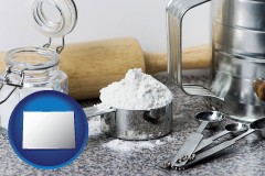 colorado map icon and baking equipment, flour, and salt