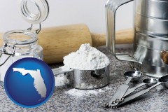 florida map icon and baking equipment, flour, and salt