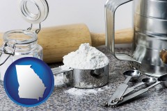 georgia map icon and baking equipment, flour, and salt