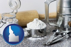 idaho map icon and baking equipment, flour, and salt