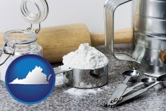 virginia map icon and baking equipment, flour, and salt