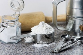 baking equipment, flour, and salt